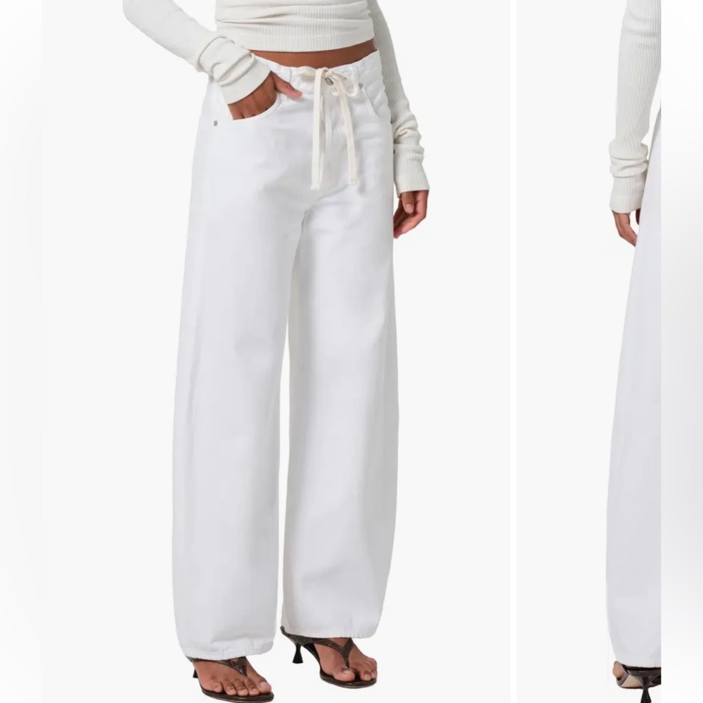 NWT Citizens of Humanity Brynn Drawstring High Waist Wide Leg White Jeans 34